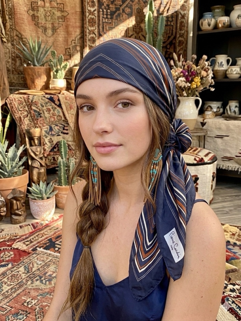 Pierre Cardin Paris SILK boho scarf/wrap southwestern Equestrian farmhouse vibe